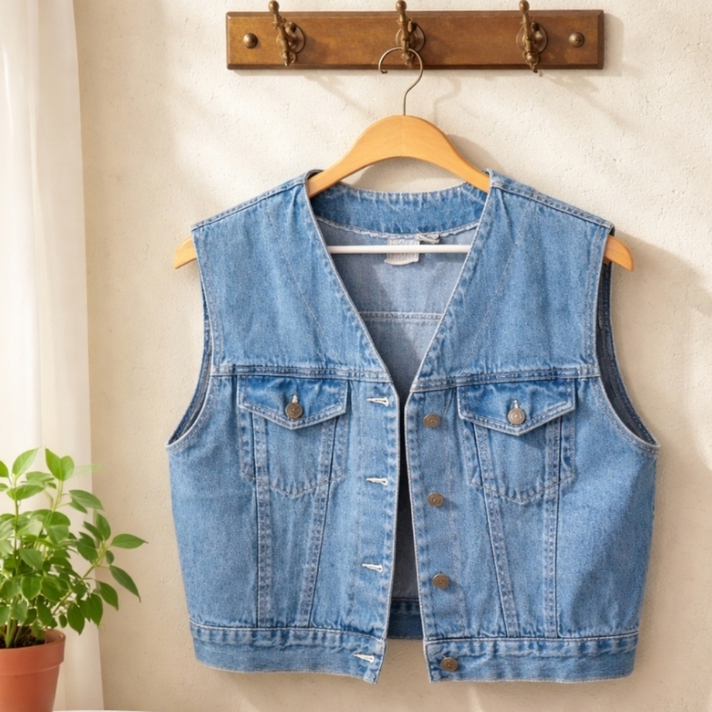 Sugar Blues 100% Cotton Vintage Jean Trucker Vest Womens Sz Large EUC - Picture 1 of 7